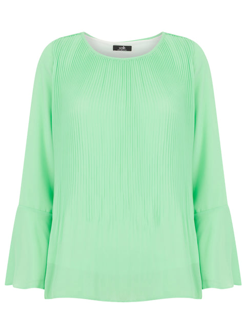 Ladies Pleated Long Sleeve Sheer Arm Blouse 4 Colours