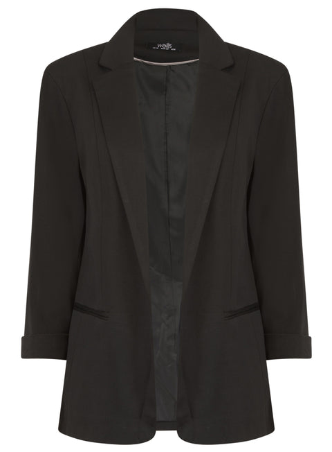 Ladies Long Sleeve Open Front Blazer Jacket In Black