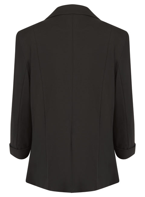 Ladies Long Sleeve Open Front Blazer Jacket In Black