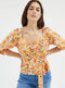 Ladies Yellow Floral Wrap Front Blouse