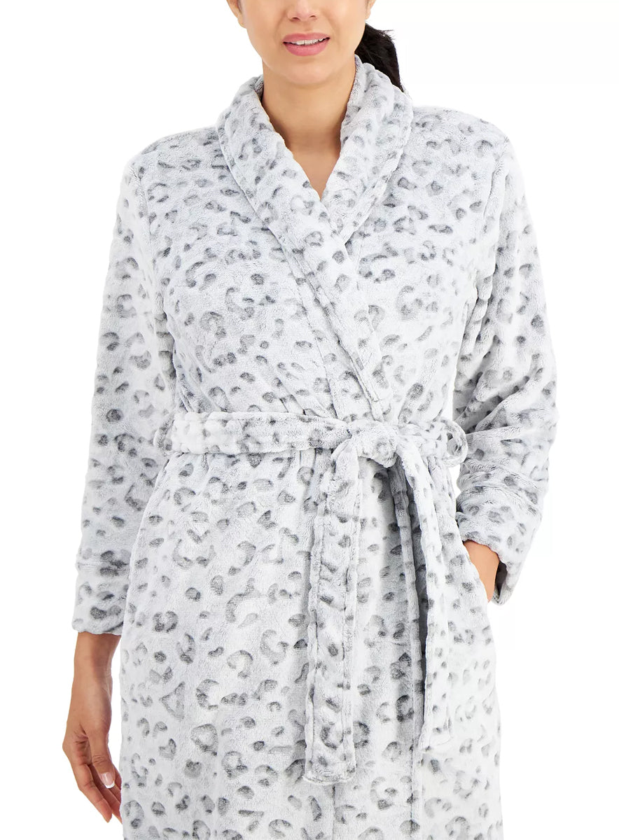 Ladies Charter Club Animal Print Wrap Plush Robe Created for Macy's
