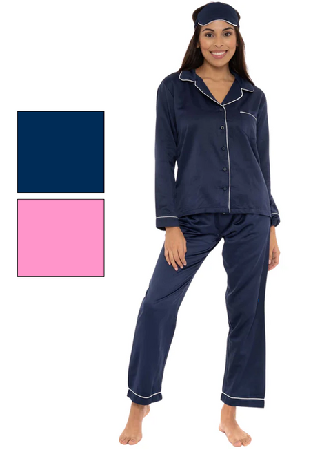 Ladies Satin Pyjamas Set Soft With Scrunchie Eye Mask