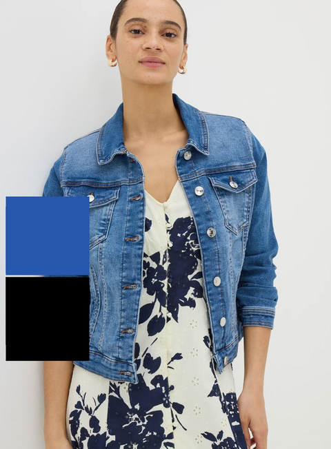 Ladies Cotton Stretch Denim Jacket In Blue And Black