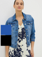 Ladies Cotton Stretch Denim Jacket In Blue And Black