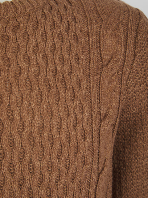 Mens Cable Knit Soft Feel Jumper In Brown & Plum Part Wool