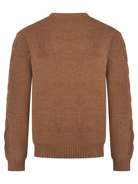Mens Cable Knit Soft Feel Jumper In Brown & Plum Part Wool
