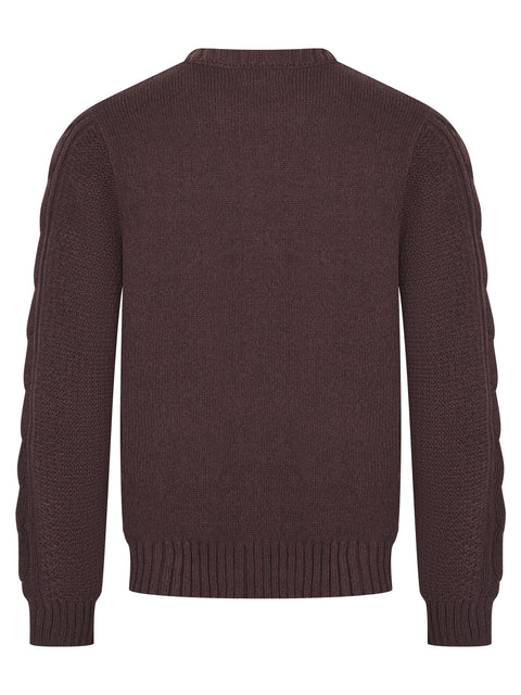 Mens Cable Knit Soft Feel Jumper In Brown & Plum Part Wool
