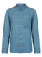 Ladies Denim Collared Button Front Shirt Light Dark Blue