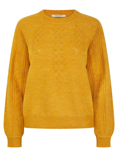 Ladies Naf Naf Mustard Yellow Cable knit Jumper