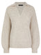 Ladies V Neck Ribbed Collared Cable Knit Jumper