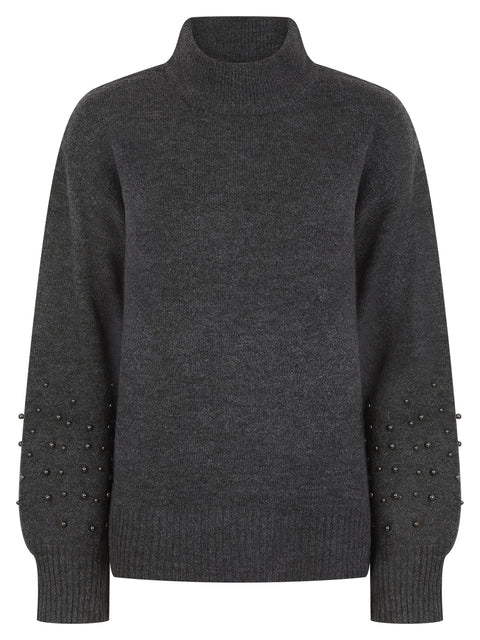 Ladies Soft Feel Pearl Sleeve Turtleneck Knit Jumper