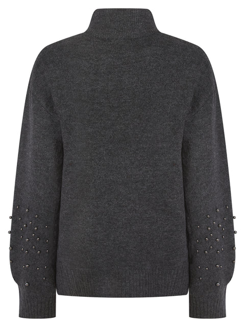 Ladies Soft Feel Pearl Sleeve Turtleneck Knit Jumper