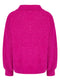 Ladies V Neck Ribbed Collared Cable Knit Jumper Pink / Purple