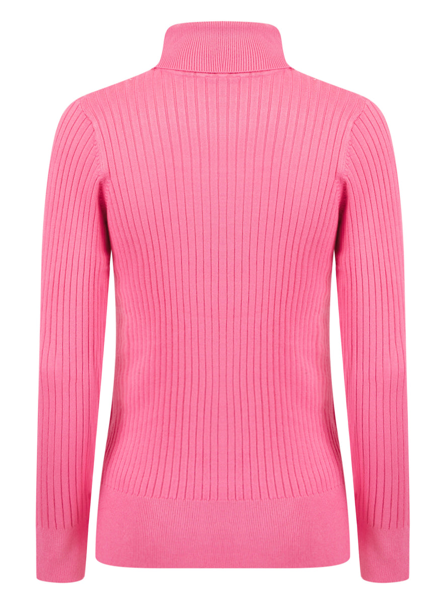 Ladies Pink Roll Neck Ribbed Long Sleeve Spring Jumper– Yourstyleoutlet