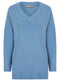 Ladies V Neck Soft Feel Knit Jumper In Blue & Grey