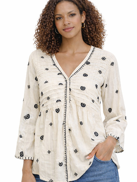 Ladies Ivory Boho Embroidered Detail Blouse