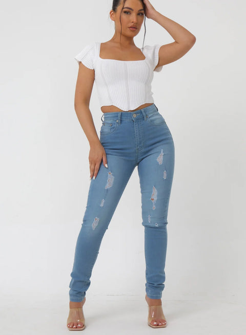 Ladies Dakota Skinny Fit Stretch Denim Ripped Jeans