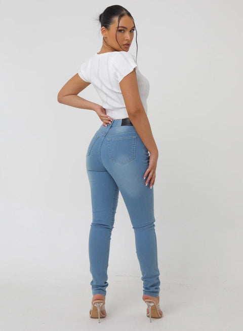 Ladies Dakota Skinny Fit Stretch Denim Ripped Jeans