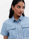 Ladies Pale Blue Denim Tie Waist Mini Shirt Dress