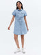 Ladies Pale Blue Denim Tie Waist Mini Shirt Dress