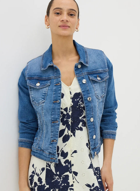 Ladies Cotton Stretch Denim Jacket In Blue And Black