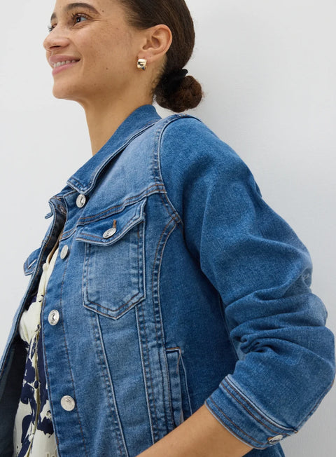Ladies Cotton Stretch Denim Jacket In Blue And Black