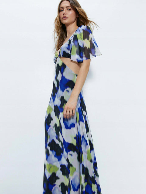Ladies Print Boho Maxi Dress Cut out Front
