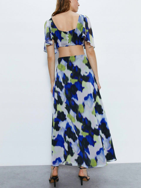 Ladies Print Boho Maxi Dress Cut out Front