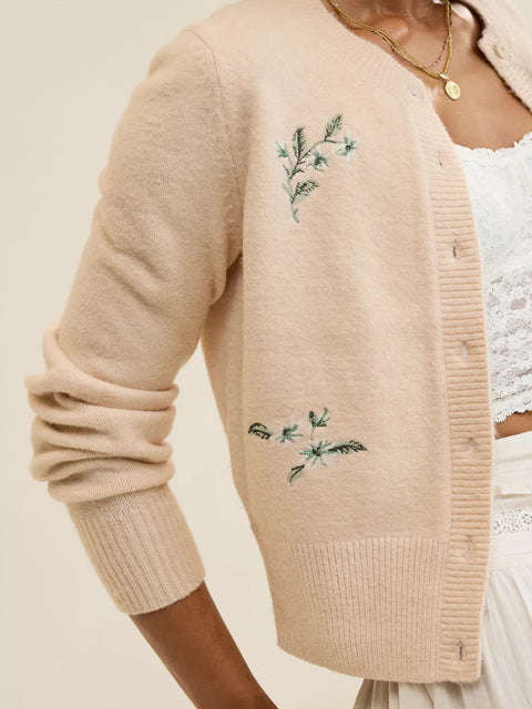 Ladies Aerie Softest Classic Cardigan Floral Embroidered