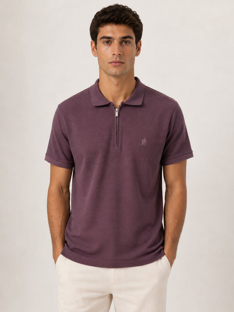 Mens Ribbed Pique Polo Shirt Casual Short Sleeve