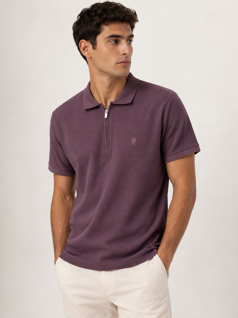 Mens Ribbed Pique Polo Shirt Casual Short Sleeve