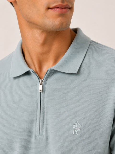 Mens Ribbed Pique Polo Shirt Casual Short Sleeve