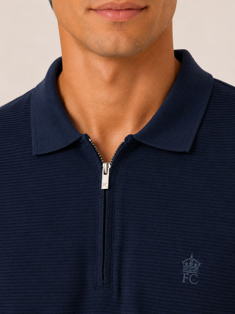 Mens Ribbed Pique Polo Shirt Casual Short Sleeve