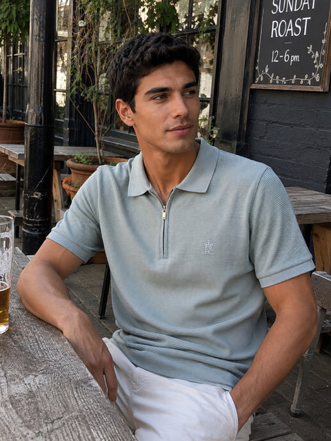 Mens Ribbed Pique Polo Shirt Casual Short Sleeve