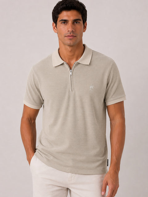 Mens Ribbed Pique Polo Shirt Casual Short Sleeve
