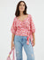 Ladies Pink Patterned Wrap Front Top