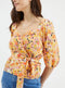 Ladies Yellow Floral Wrap Front Blouse