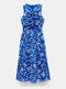 Ex Hush Front Gathered Cotton Dress Blue