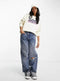 Ladies Ex Lee Jeans logo sweatshirt in purple / off white