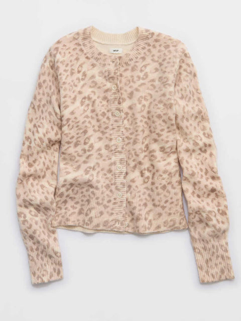 Ladies Aerie Softest Classic Cardigan Leopard Print
