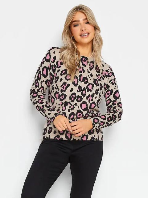 Ladies Crewneck Animal Print Jumper