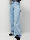 Womens Relaxed High Waisted Carpenter Wide Leg Jeans in Light Blue