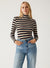 Ex M&S Ladies Cotton Rich Sparkly Striped Funnel Neck Top