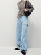 Womens Relaxed High Waisted Carpenter Wide Leg Jeans in Light Blue