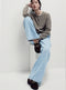 Womens Relaxed High Waisted Carpenter Wide Leg Jeans in Light Blue