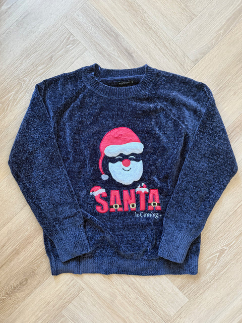 Ladies Santa Is Coming Chenille Christmas Jumper