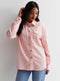 Ladies Cotton Denim Oversized Shirt In Pink & Khaki