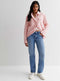 Ladies Cotton Denim Oversized Shirt In Pink & Khaki