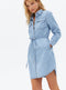 Ladies Light Blue Denim Tie Waist Mini Shirt Dress