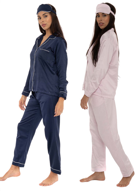 Ladies Satin Pyjamas Set Soft With Scrunchie Eye Mask